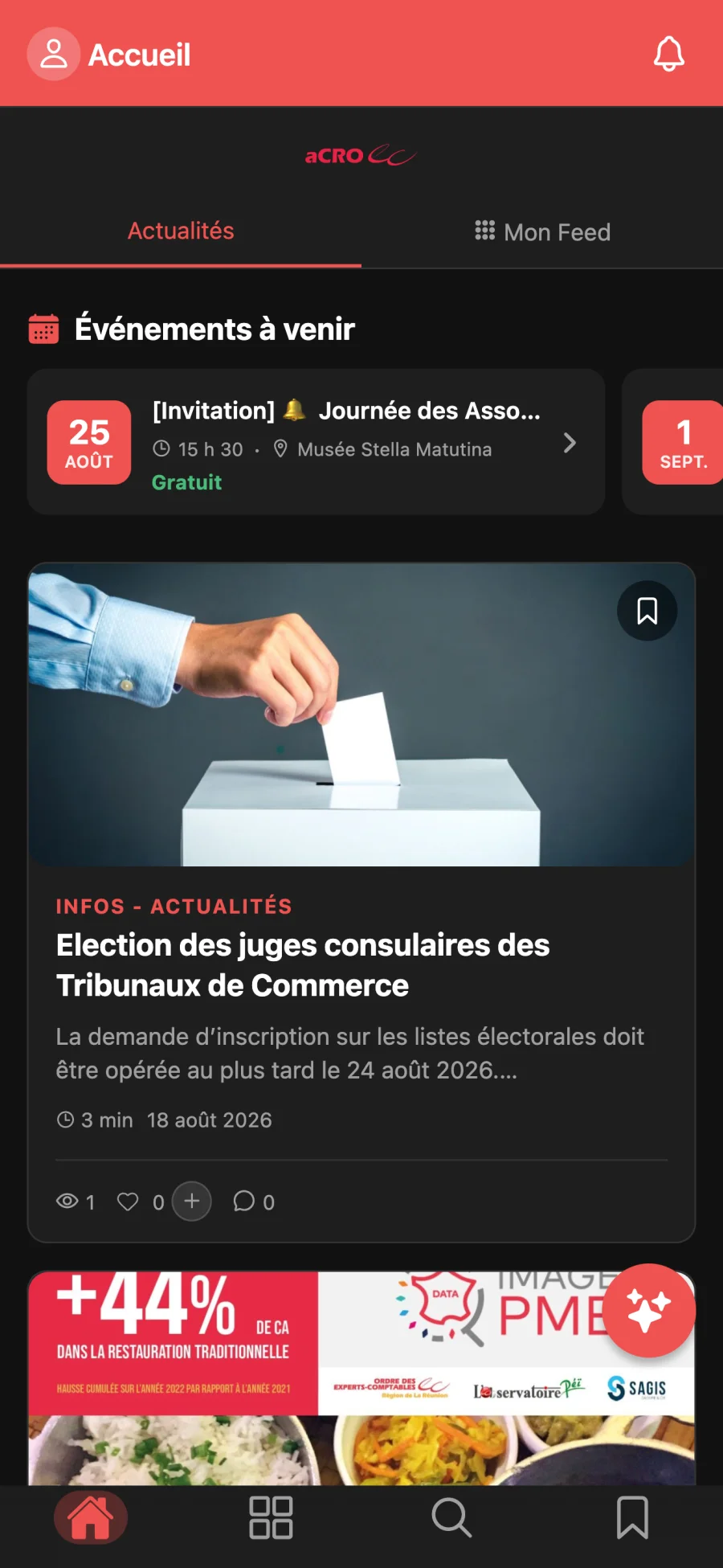 Fil d'actualités de l'application aCRO-EC