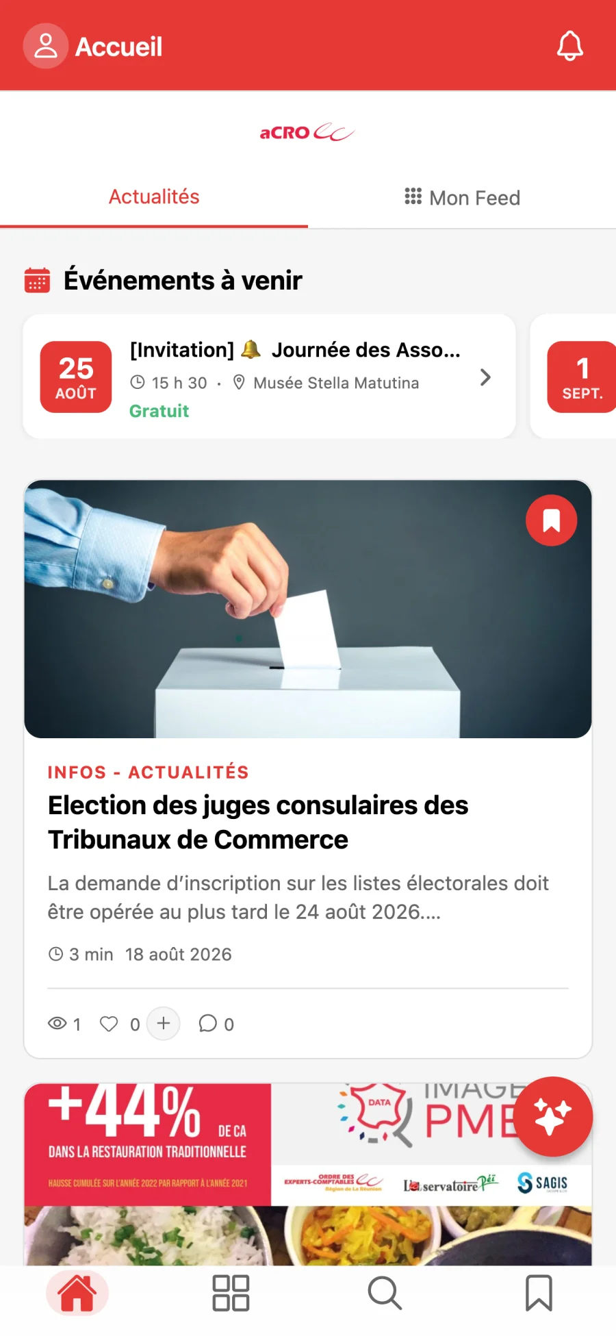 Fil d'actualités de l'application aCRO-EC