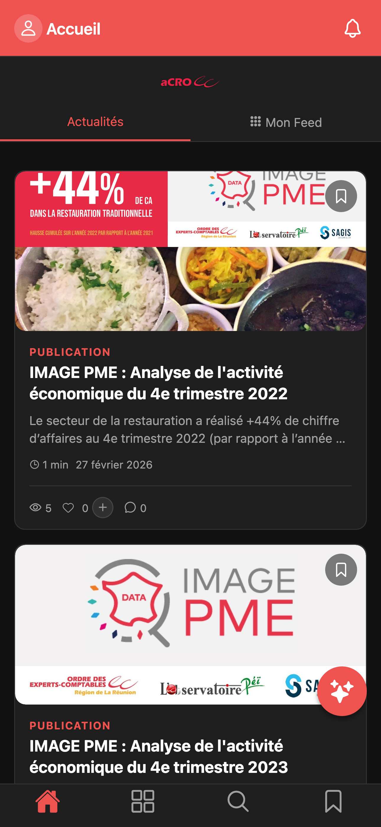 Fil d'actualités de l'application aCRO-EC