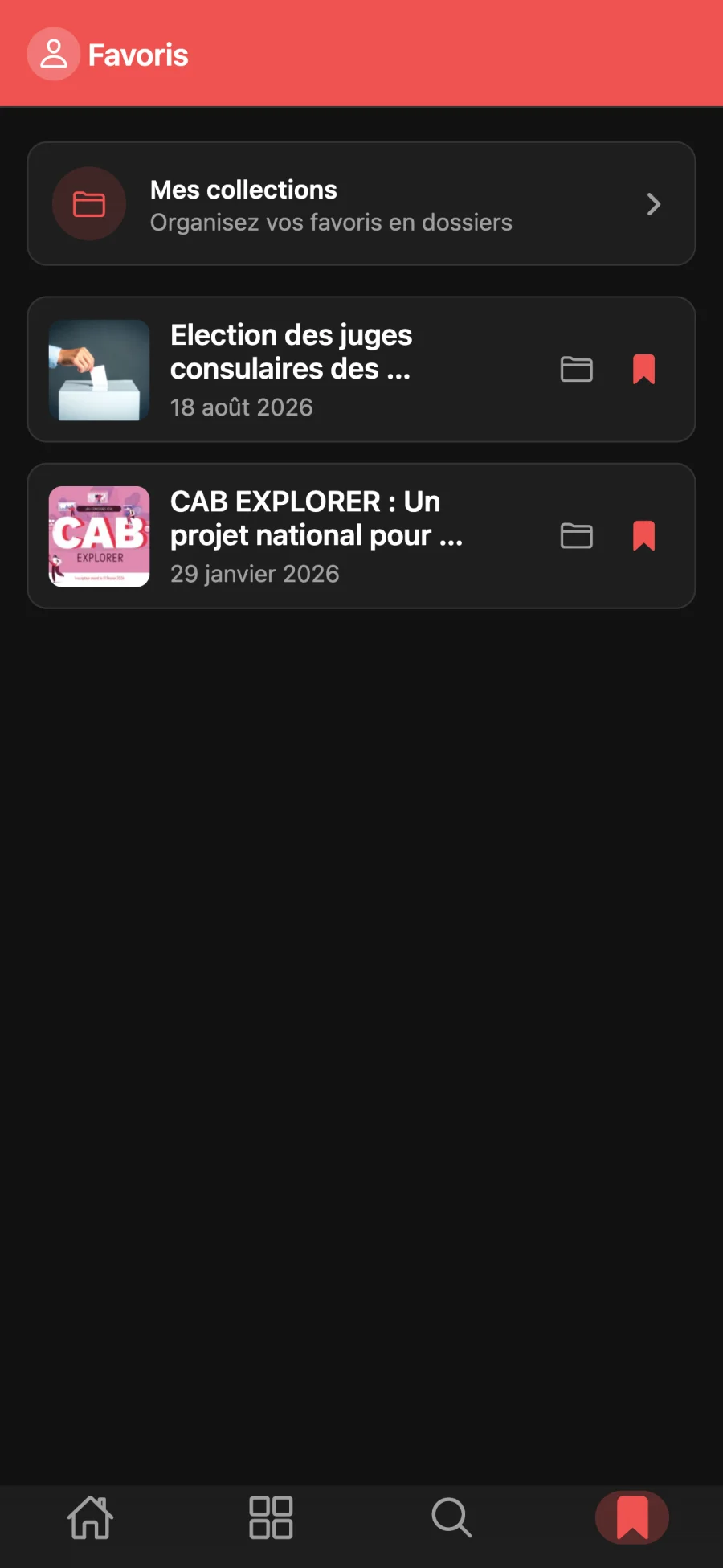 Favoris et collections dans l'application aCRO-EC