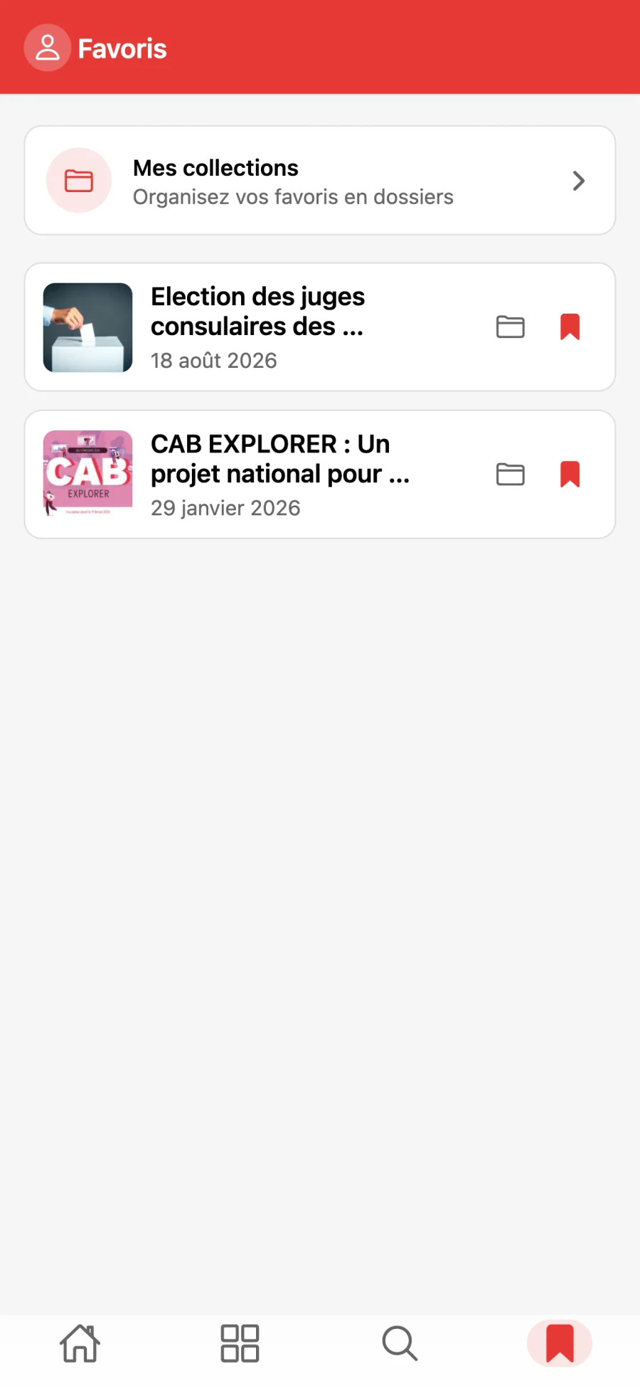 Favoris et collections dans l'application aCRO-EC