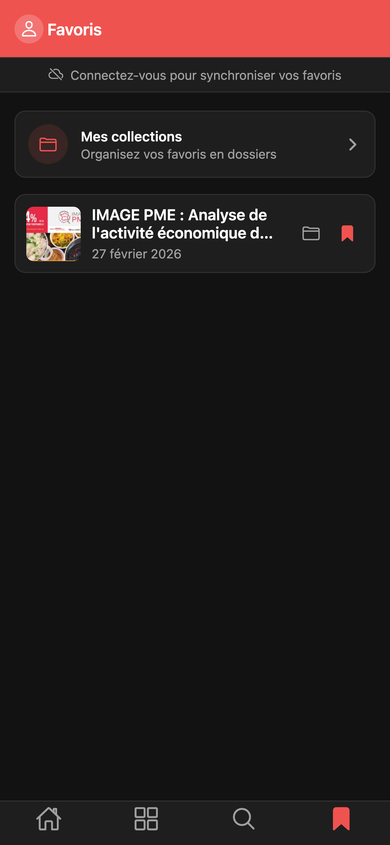 Favoris et collections dans l'application aCRO-EC