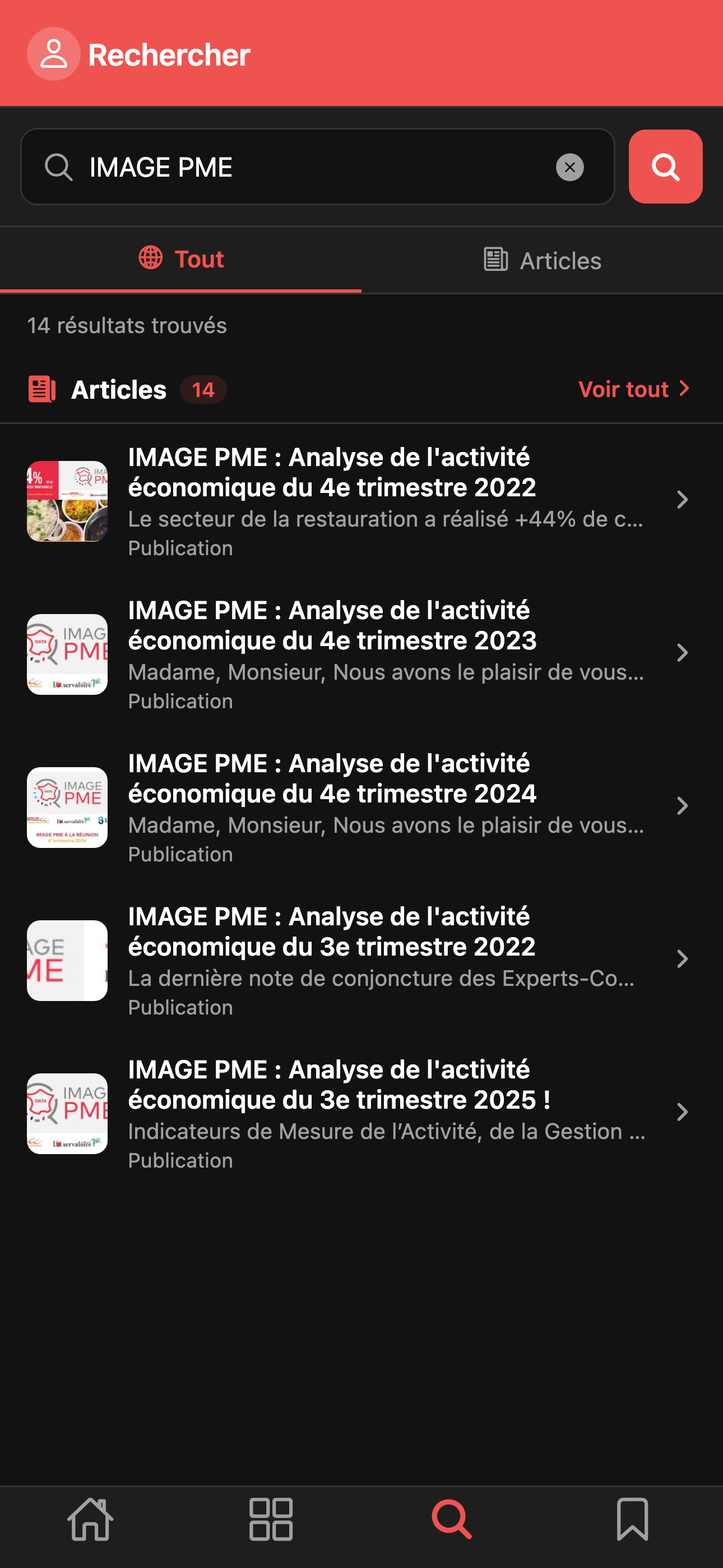 Recherche d'articles dans l'application aCRO-EC